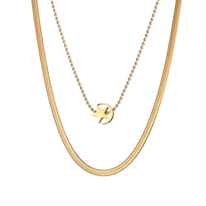 Double-layer gold snake chain necklace with star and moon pendant in minimalist design