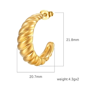 Orecchini a cerchio croissant in acciaio inossidabile placcato oro 18K con texture a coste