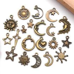 Antique bronze alloy sun moon and star charms set for DIY jewelry making and crafts