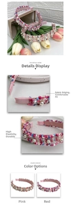Detailed close-up showing woven pink and red headbands with elegant pearl embellishments