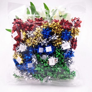 Multi-colored 1 inch mini star bows for Christmas gift wrapping with metallic finish