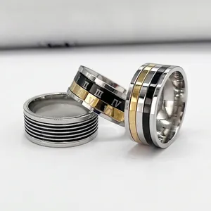 Stainless Steel Roman Numeral Spinner Ring Rotatable Three Color Polished Band For Men Women Punk Retro Jewelry