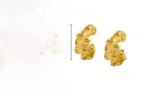 Detail showing 15x29mm 18k gold plated stainless steel earrings with wrinkled texture