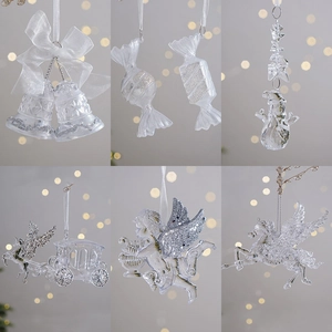 Christmas Tree Hanging Pendants Acrylic Crystal Transparent Glitter Snowflake Icicle Angel Star Holiday Home Decor