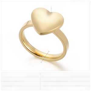 Spécifications de taille détaillées et schéma technique de la bague coeur en acier doré