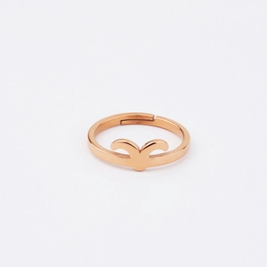 Rose gold minimalist stainless steel open ring with V-shape zodiac Aries symbol design
