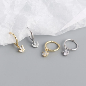 Detailed view of S925 sterling silver hoop earrings with marquise zircon stones