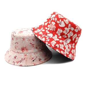Reversible floral bucket hat with cherry blossom print for women outdoor sun protection
