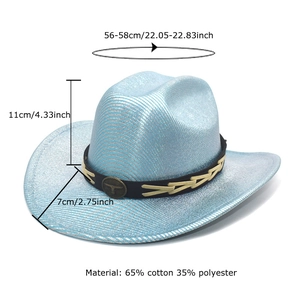 Chapeau de cowboy vintage bleu clair avec boucle de tête de taureau et dimensions