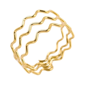 Polished 18K gold plated stainless steel ring featuring a stylish triple wavy layered design