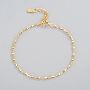 S925 Sterling Silver Square Block Chain Bracelet Minimalist Geometric Korean Style Jewelry For Women Adjustable Thin Link Bracelet Gift