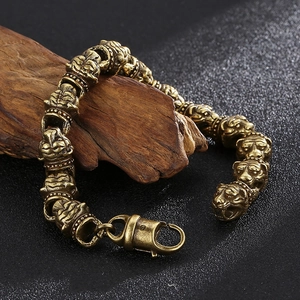Rock style tiger head beaded bracelet in bronze stainless steel for men's fashion