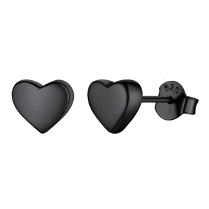 Matte black heart-shaped 925 silver stud earrings with high-quality metal finish