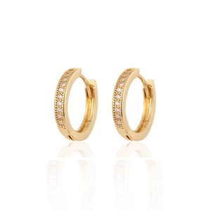 Classic gold circle hoop earrings with sparkling zircon inlay for women