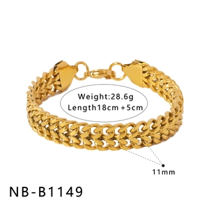 Golden double-row track chain bracelet measuring 11mm wide with 5cm extension