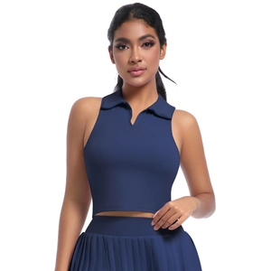 Ensemble haut polo sans manches bleu marine et jupe plissée pour le tennis et le sport