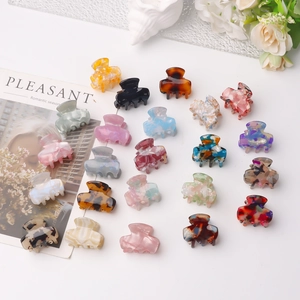 Mini Hair Claw Clips Acetate Tortoiseshell Marble Pattern Small Hair Clamps For Women Daily Styling Non-Slip Accessories