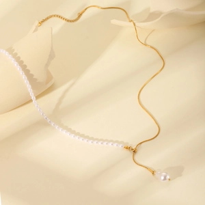 Adjustable stainless steel pearl and gold snake chain necklace for women jewelry