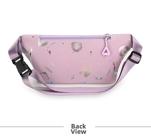 Rear view of purple waterproof waist bag showing secure back zipper pocket and buckle