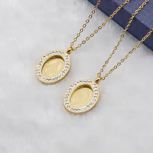 Goldenes Edelstahl-Halsketten-Set mit Jungfrau-Maria-Anhängern und Zirkonia-Steinen
