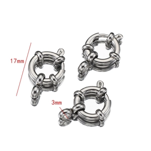 Macro view of 17mm stainless steel spring ring clasp with dimensions for jewelry DIY
