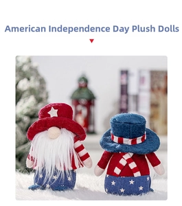 Macro shot of US Independence Day gnomes showing front and back star-spangled details