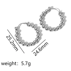 Stainless steel beaded hoop earrings for women with 25mm diameter and 5.7g weight info