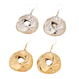 Polished twist drop earrings in silver and gold finishes with secure hook closures
