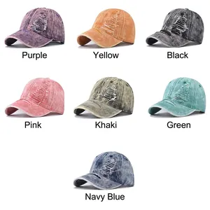 Distressed vintage cotton baseball caps with torn hole details in various colors