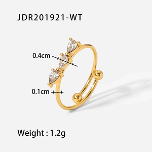 French style 18K gold plated stainless steel ring with three teardrop zircon stones