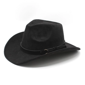 Detailansicht schwarzer Cowboyhut aus Wollfilz mit Dekoband und Metallschnalle
