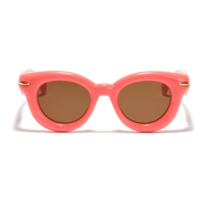 2024 Trendy pink cat eye sunglasses for women with brown lenses and gold side metal accents