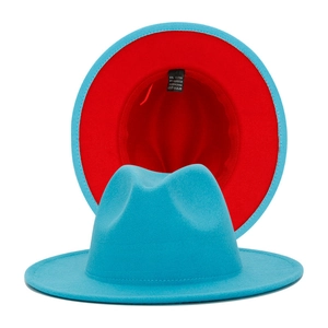 Professional unisex British style two-tone wool felt fedora hat in teal blue and red