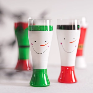 Hand-painted Christmas tree wine glasses set featuring snowman and elf holiday designs