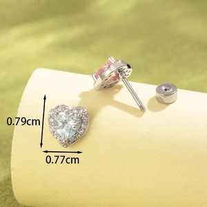 Elegant heart-shaped zircon silver stud earrings with screw back design and 0.79cm size