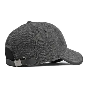 Winter herringbone gray baseball cap for men with ear protection and adjustable strap