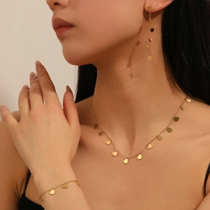 Stainless Steel Heart Necklace Bracelet And Tassel Earrings Fashion Light Luxury Gold Plated Jewelry For Women