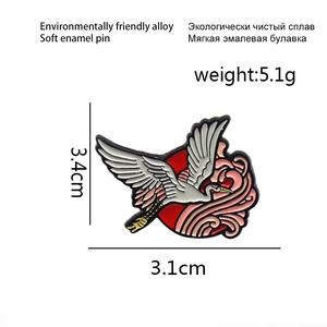 Enamel crane brooch with red sun design made of eco-friendly alloy 3.4cm x 3.1cm