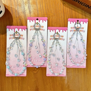 Elegant handmade heart beaded phone charms with pearls and crystals for bags and keys