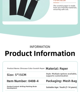 Detailed specifications of DIY dinosaur scratch paper bookmarks measuring 5x15cm