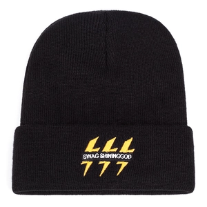 Bonnet en maille côtelée noire avec broderie streetwear élégante en jaune et blanc