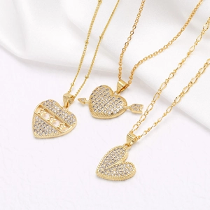 Heart Pendant Necklace Gold Plated Copper Cubic Zirconia Dainty Star Cupid's Arrow Minimalist Jewelry For Women