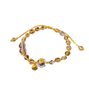 Elegant citrine crystal bead bracelet with gold lotus pendant in New Chinese style