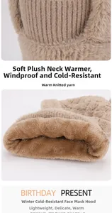 Detail of soft fleece lining inside a khaki winter knitted neck warmer mask for women
