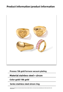 Macro view of 18K gold plated stainless steel ring set with pink zircon heart detail