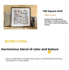 Macro detail of multi-photo collage frame with 50x50cm dimensions and 36 small photo slots