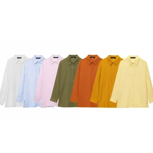 Ensemble chemise ample en pur lin et pantalon plissé pour femme en sept coloris variés