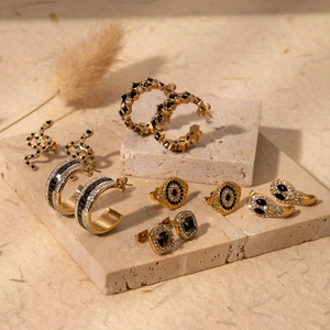 Vintage Luxury Stainless Steel Stud Earrings Gold Plated Geometric Snake Evil Eye Zircon Rhinestone Jewelry Women