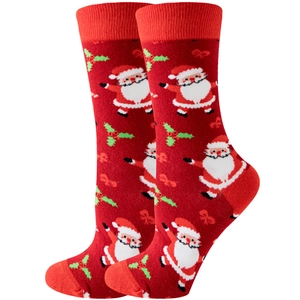 Chaussettes de Noël rouges en coton avec motifs de Père Noël festif et de feuilles de houx