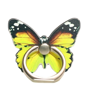 Cute butterfly cell phone ring holder with yellow and black patterned acrylic wings